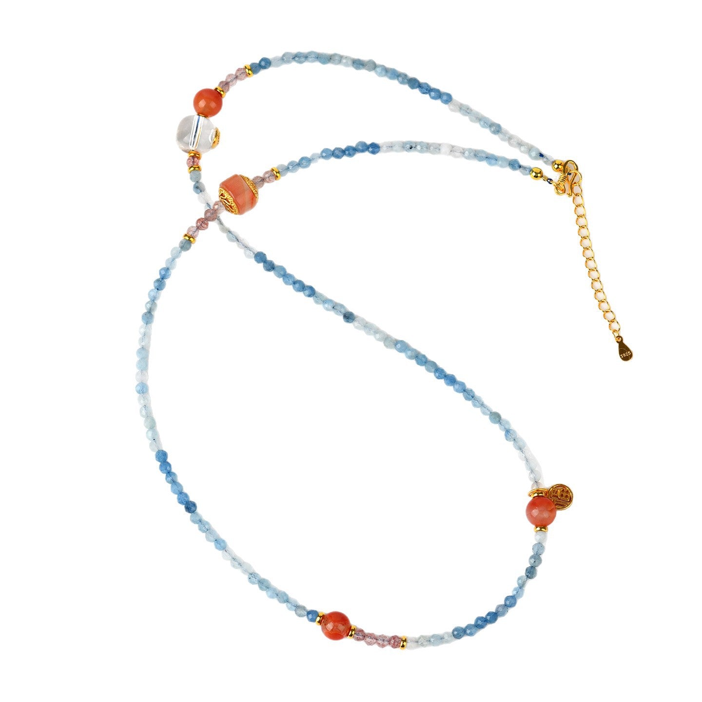 Natural Crystal Aquamarine Southern Red Agate Collarbone Necklace - S925 Silver Elegant Jewelry for Women