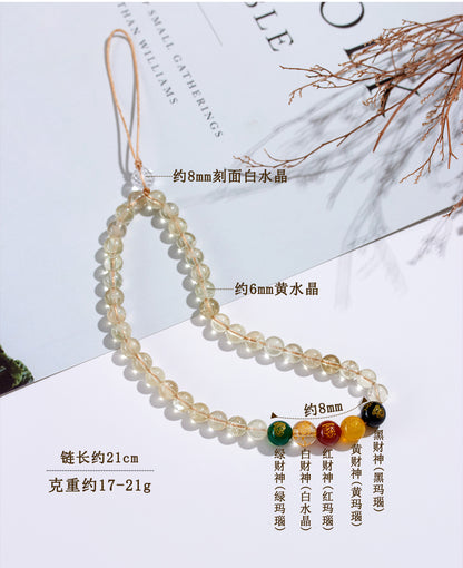 Natural Yellow Crystal Five-Way God of Wealth Phone Chain Pendant｜Wealth Attraction & Protection Amulet