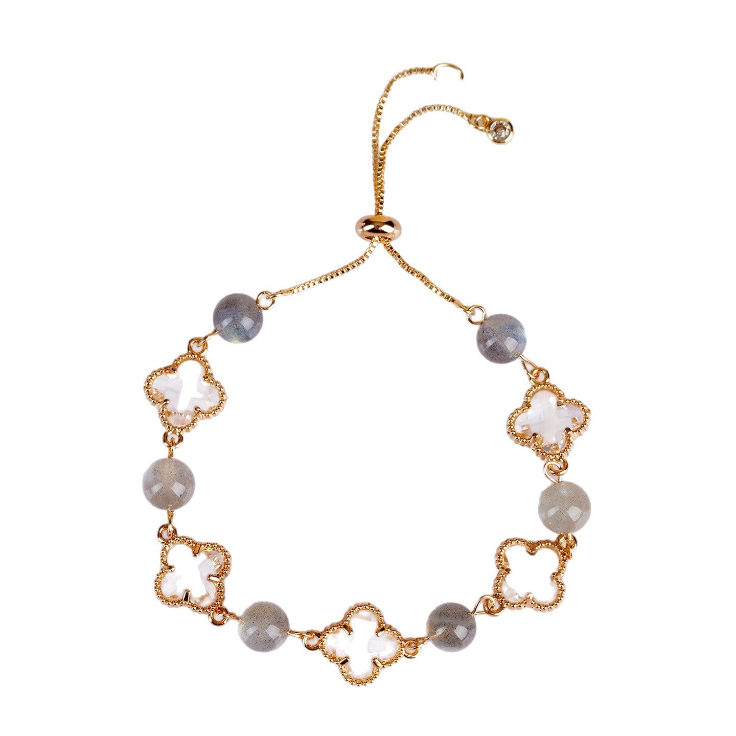 Natural Labradorite Four-Leaf Clover Bracelet | Lucky Charm & Spiritual Protection for Women