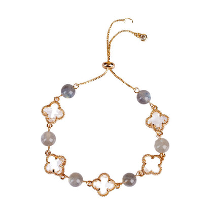 Natural Labradorite Four-Leaf Clover Bracelet | Lucky Charm & Spiritual Protection for Women