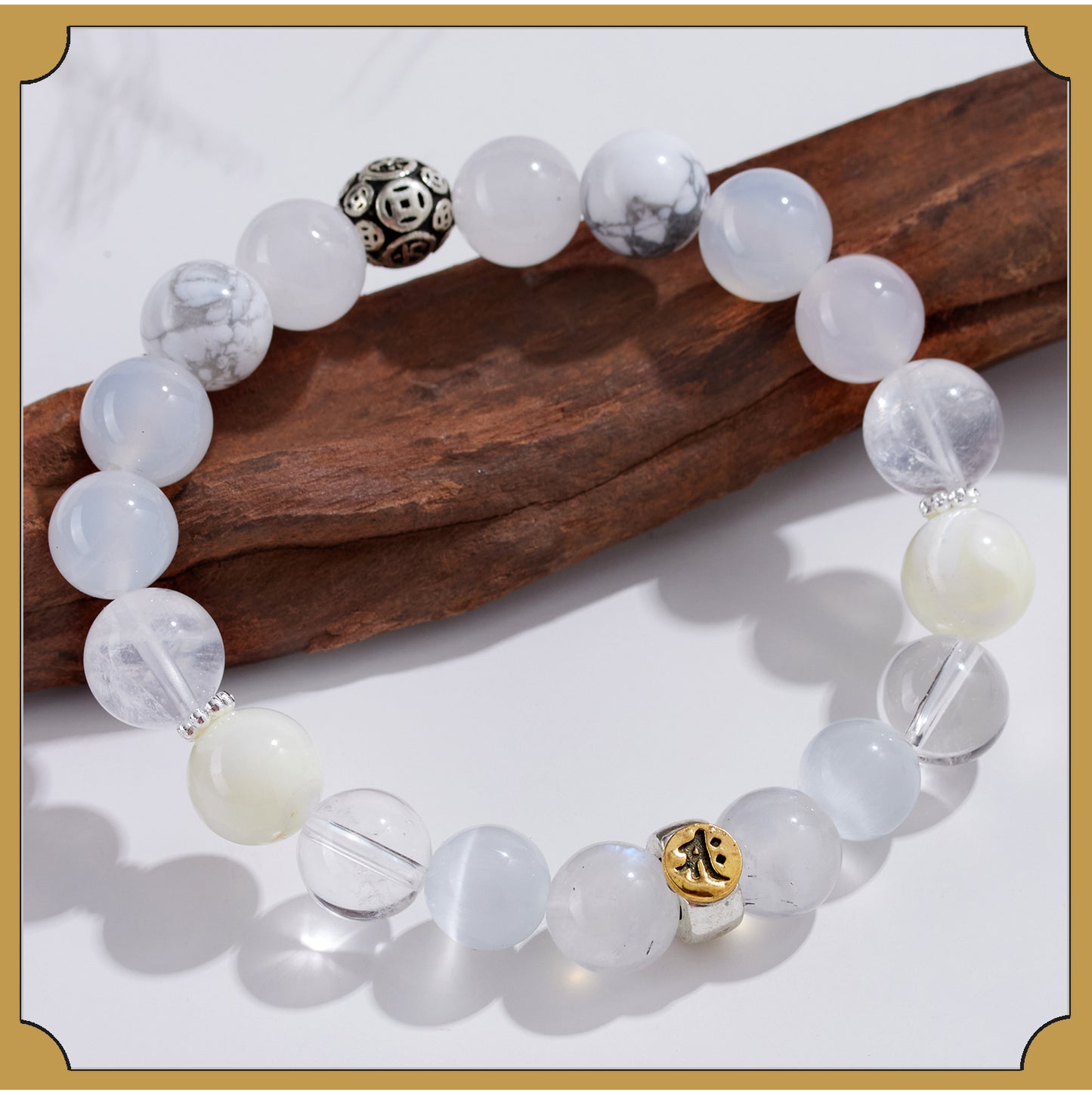 Natural Crystal Multi-Gem Sanskrit Eight Guardian Deities Zodiac Buddha Balance Bracelet