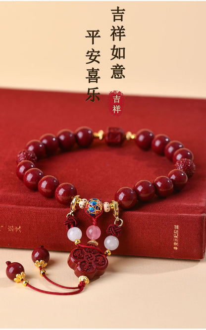Natural Purple Gold Cinnabar Everything Goes Well Handheld Bracelet | Chinese Cultural Retro Style