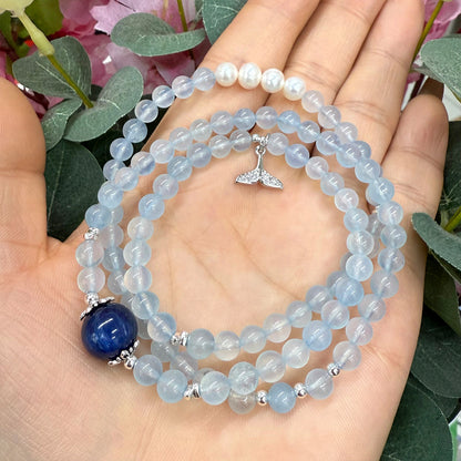Aquamarine Pearl Kyanite Three-Circle Fish Tail Bracelet | Spiritual Energy & Fashion