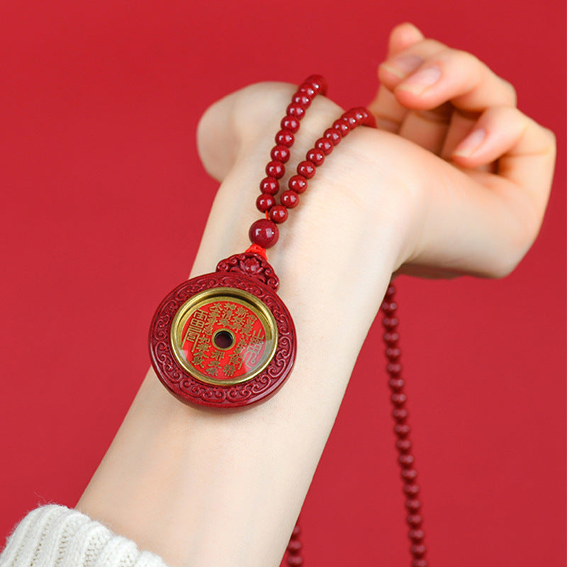 Natural High-Content Cinnabar Mountain Ghost Flower Pendant Necklace – Taoist Amulet for Protection and Wealth