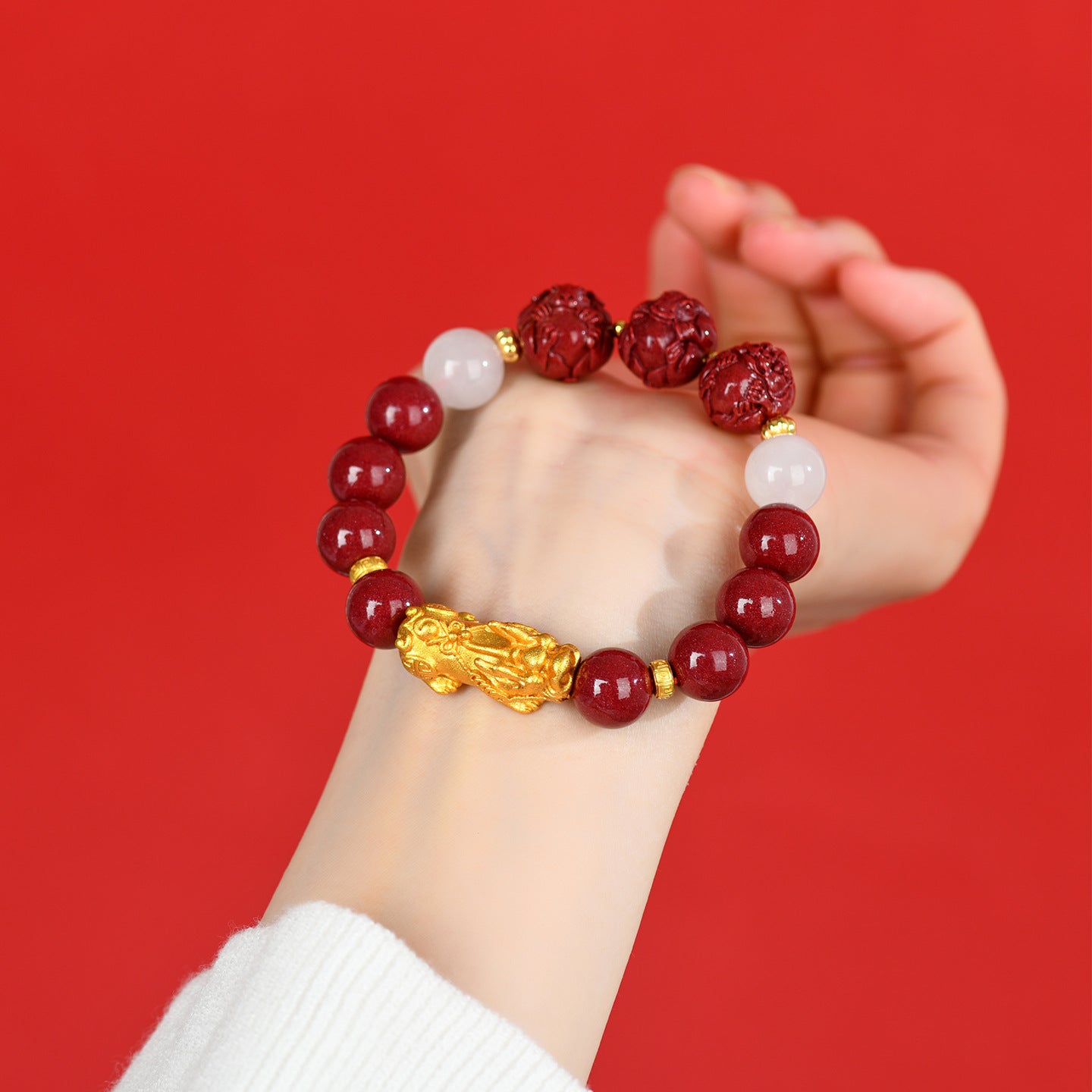 Natural Purple Gold Cinnabar Zodiac Pixiu Bracelet | Wealth Attraction & Protection Talisman