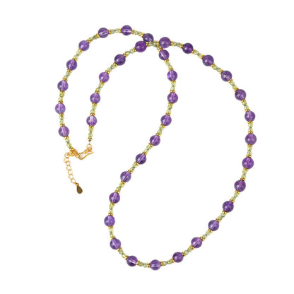 Natural Amethyst Peridot Clavicle Necklace | Spiritual Protection & Wealth Energy