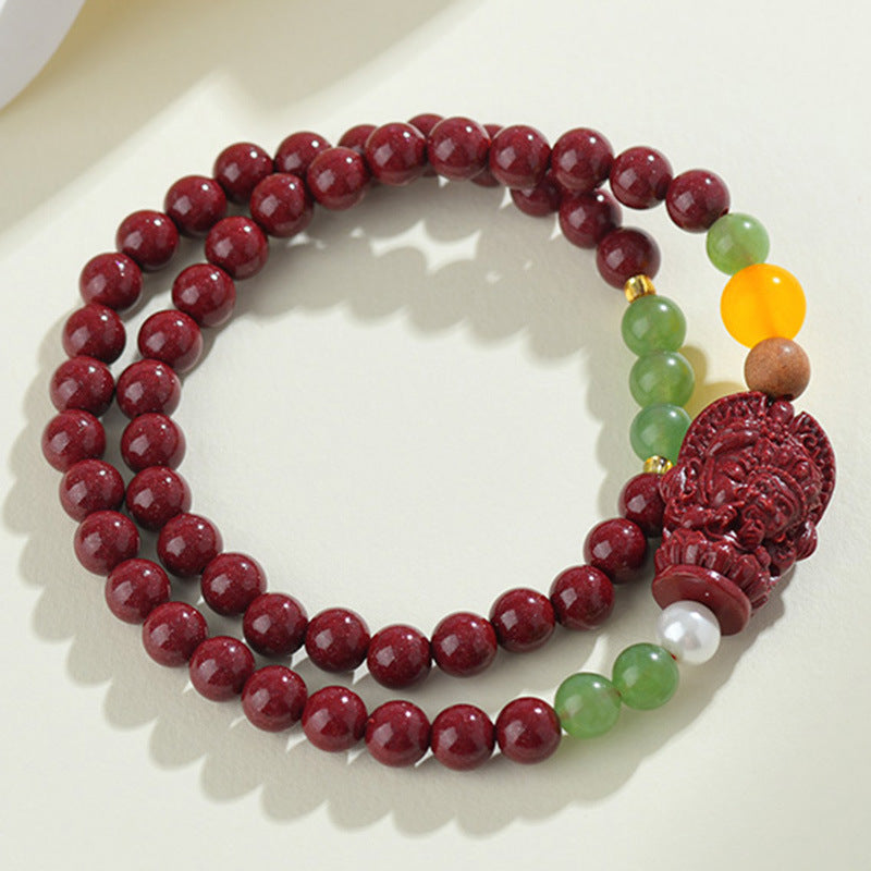 Natural High Content Cinnabar Purple Gold Sand Double Circle Buddha Beads Bracelet