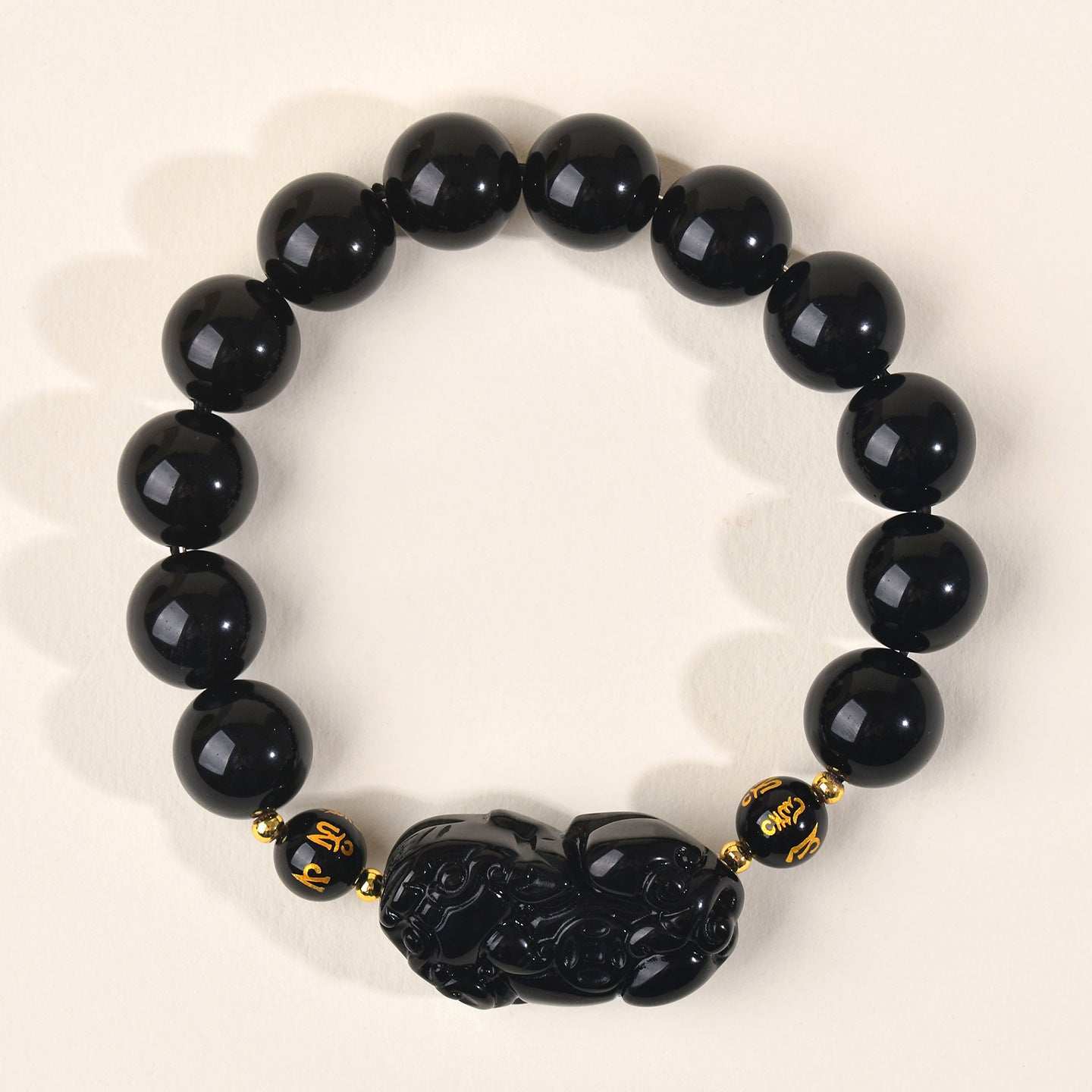 Natural Strawberry Quartz Obsidian Couple Pixiu Bracelet - Wealth and Love Talisman