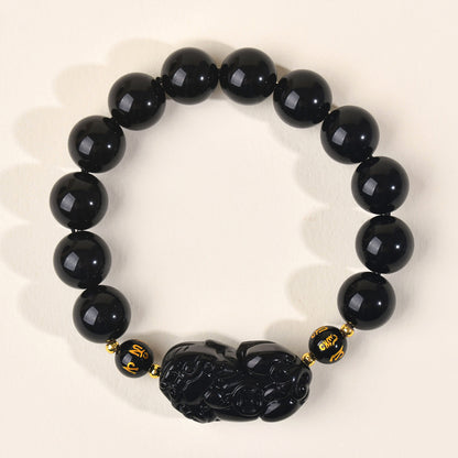 Natural Strawberry Quartz Obsidian Couple Pixiu Bracelet - Wealth and Love Talisman