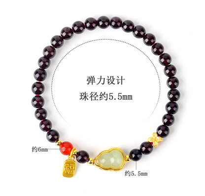 Natural Crystal Garnet Gourd Fortune Bracelet | Wealth & Protection Amulet for Women