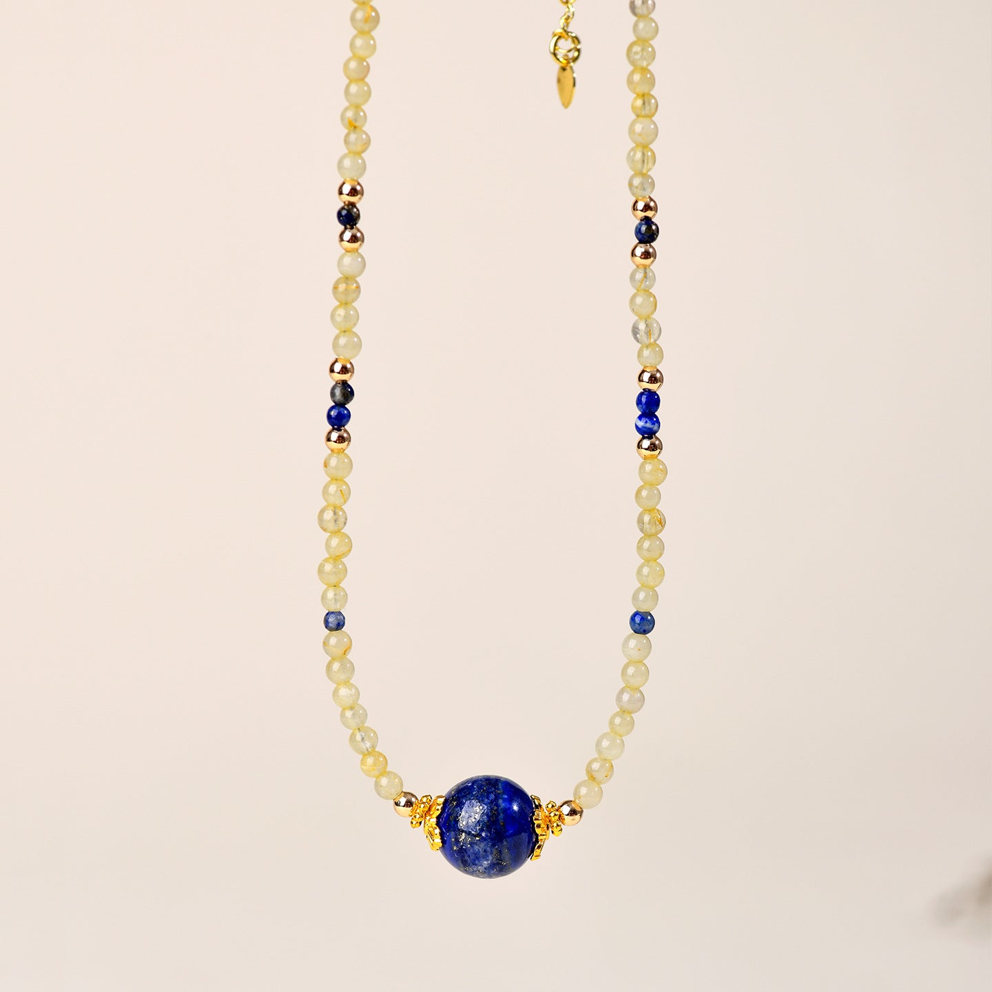 Natural Golden Rutilated Quartz Lapis Lazuli Collarbone Necklace | Wealth & Wisdom Talisman for Women