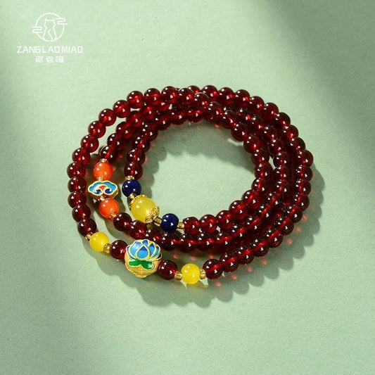 108Garnet Stone Bracelet Pure Color Tibetan Style Accessories Unisex Ethnic Style Jewelry Buddhist Beads