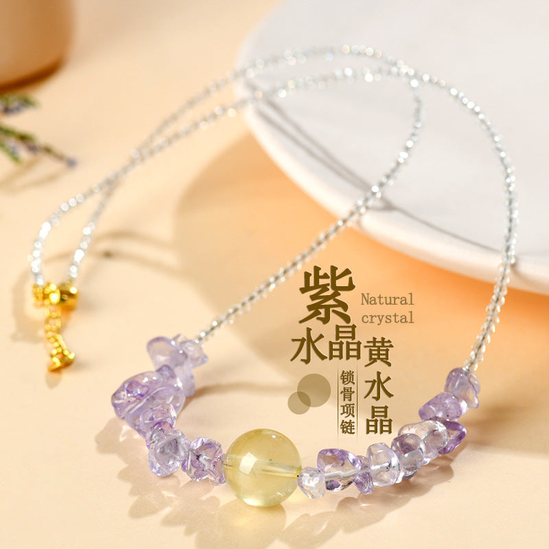 Natural Amethyst Citrine Collarbone Necklace | Spiritual Energy & Wealth Attraction