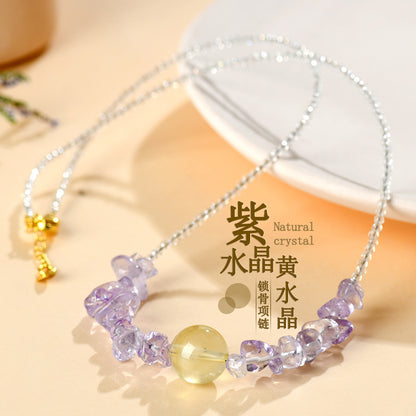 Natural Amethyst Citrine Collarbone Necklace | Spiritual Energy & Wealth Attraction