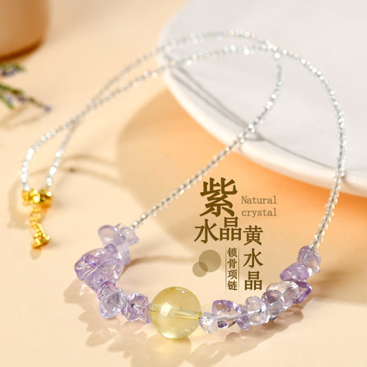 Natural Amethyst Citrine Collarbone Necklace | Spiritual Energy & Wealth Attraction