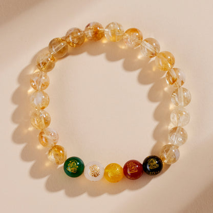 Yellow Pagoda Crystal Five-Way Wealth God Bracelet - New Chinese Style Lucky Women's Jewelry