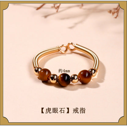 Handmade Crystal Agate Ring with Yellow Rutilated Quartz and Moonstone - Open Wire Wrapped Design for Wealth and Protection