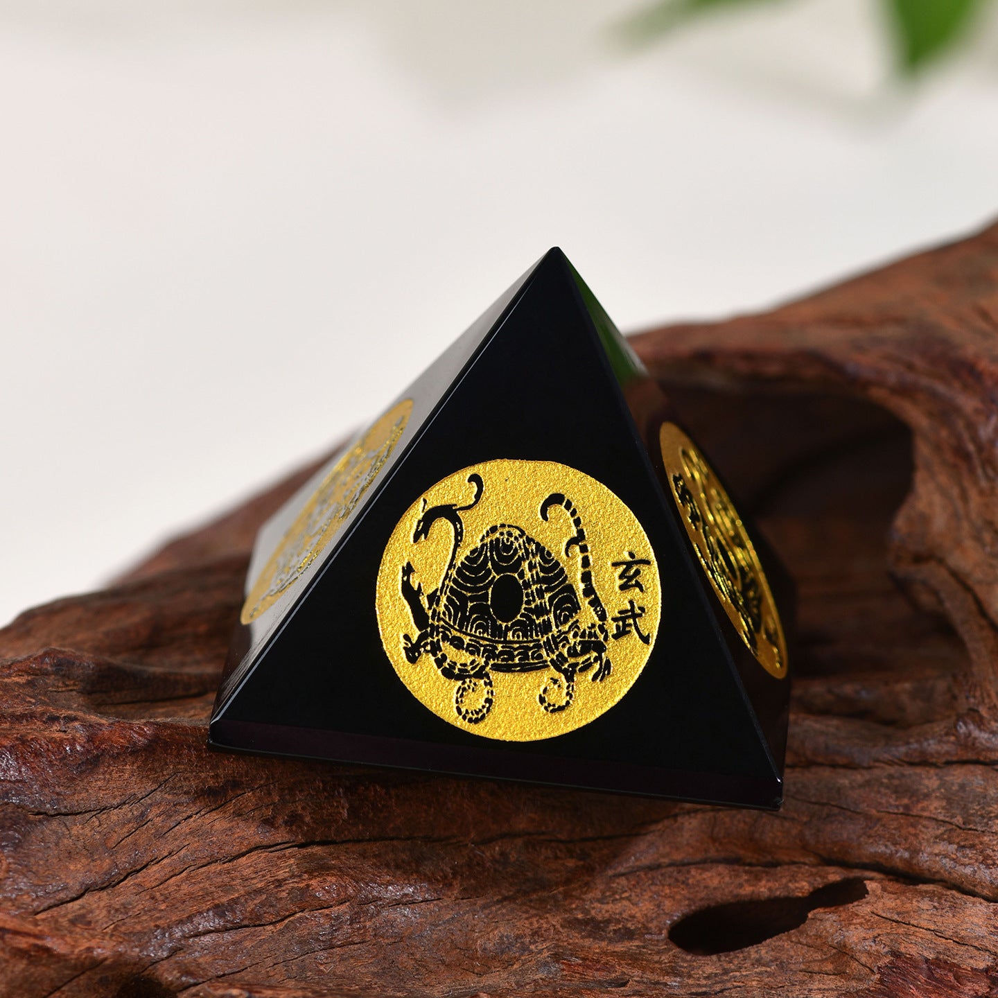 Natural Obsidian Pyramid with Four Divine Beasts - Feng Shui Home Ornament for Protection and Harmony