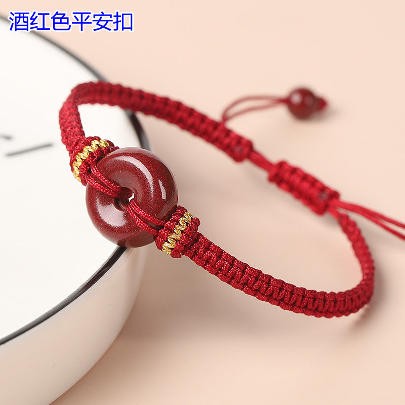 Handwoven Cinnabar Six-Word Mantra Red String Bracelet - Protection & Luck Charm