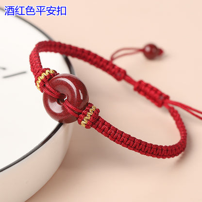 Handwoven Cinnabar Six-Word Mantra Red String Bracelet - Protection & Luck Charm
