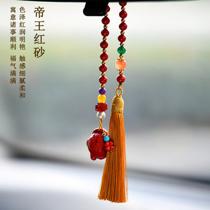 Imperial Red Cinnabar Teapot Car Pendant - Spiritual Protection & Wealth Charm