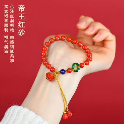 Natural Cinnabar Lotus Bracelet for Good Luck and Fortune | Ancient Chinese Style Handcrafted Jewelry