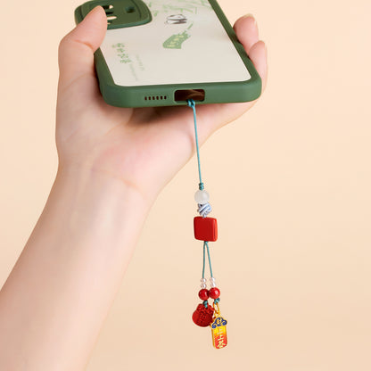 Natural Imperial Red Cinnabar Amulet Pendant for Phone & Keychain - Wealth & Protection Charm