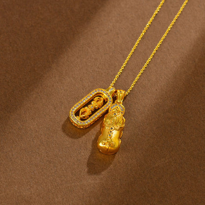 Gold Sand Gold Inlaid Diamond Pixiu Vajra Pendant Necklace | Ancient Craftsmanship Retro Collar Chain