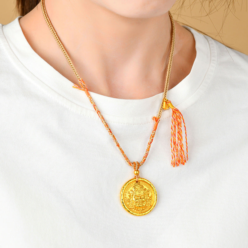 Golden Wealth God Pendant Tibetan Necklace - Prosperity and Protection Amulet