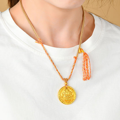 Golden Wealth God Pendant Tibetan Necklace - Prosperity and Protection Amulet