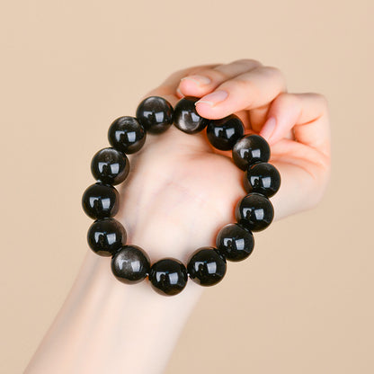 Natural Mexican Obsidian Round Bead Bracelet｜Spiritual Protection & Prosperity Unisex Jewelry