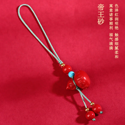 Natural High-Content Cinnabar Fortune Gourd Pendant - Wealth & Protection Amulet