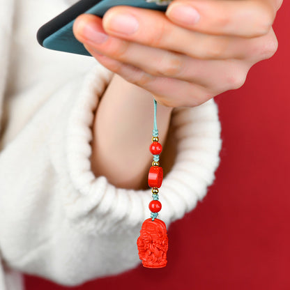 Natural High Content Cinnabar Guardian Pendant - Spiritual Protection for Phone & Bag