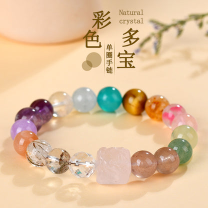 Natural Crystal Multi-Gem Rose Quartz Phoenix Peony Bracelet - Black Gold Super Seven Energy Talisman