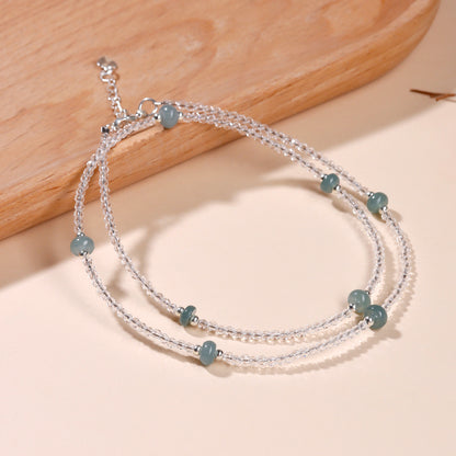 Natural White Crystal & Blue Water Jade Collarbone Necklace | Elegant Extension Chain for Women