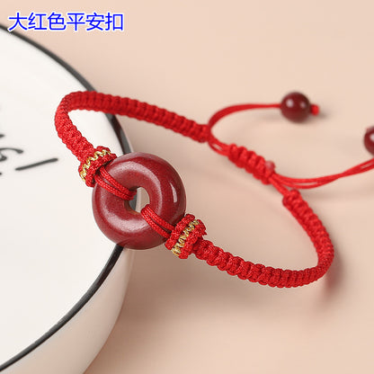 Handwoven Cinnabar Six-Word Mantra Red String Bracelet - Protection & Luck Charm