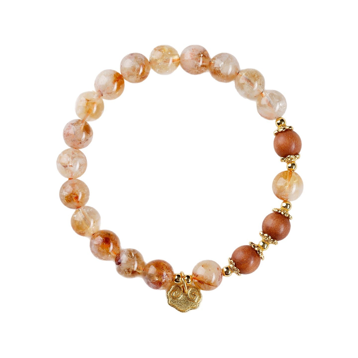 Natural Yellow Pagoda Crystal & Sandalwood Lucky Bracelet with Xiangyun Pendant