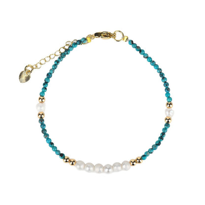Natural Turquoise Pearl Bracelet with Small Rice Beads - Elegant Women's Custom Jewelry for Protection and Harmony