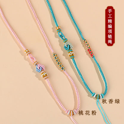 Mandala Knot Peach Blossom Hand-Woven Necklace with Golden Hetian Jade Pendant - Spiritual Harmony Amulet