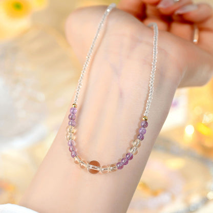 Natural White Crystal Ametrine Collarbone Necklace | Spiritual Balance & Elegant Protection