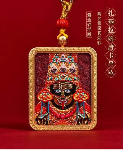 Purple Gold Cinnabar Thangka Pendant Necklace - Tibetan Spiritual Amulet for Protection