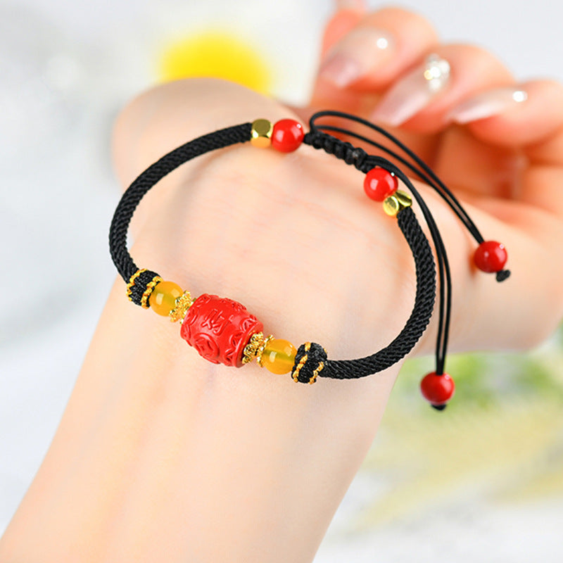 Imperial Red Sand Wealth-Bringing Handwoven Bracelet | Chinese Style Lucky Charm for Prosperity