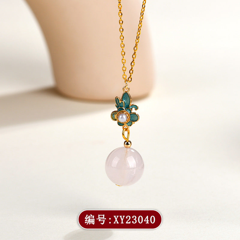 Natural Pink Quartz Ancient Craft Pendant Necklace | Chinese Ethnic Style Love Energy