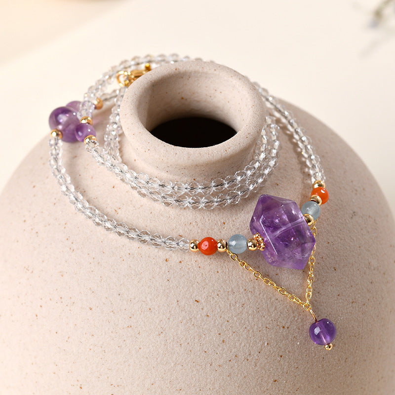 Natural White Crystal Amethyst Fortune Luck Collarbone Necklace | Spiritual Energy Jewelry