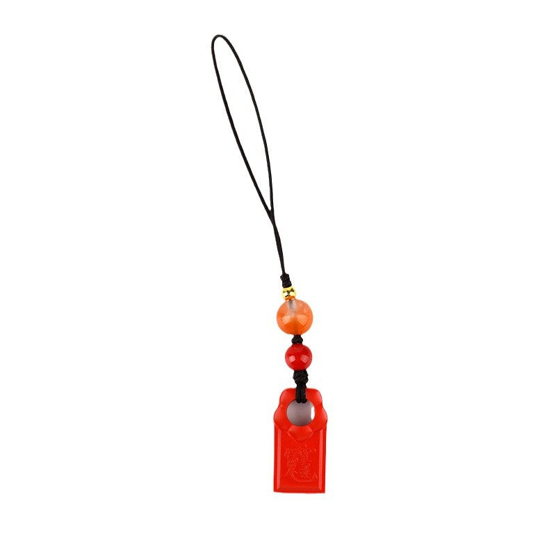 Natural Cinnabar Wu Sui General Phone Pendant - Spiritual Protection & Good Luck Charm