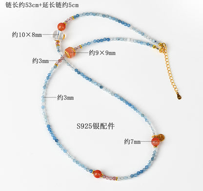 Natural Crystal Aquamarine Southern Red Agate Collarbone Necklace - S925 Silver Elegant Jewelry for Women