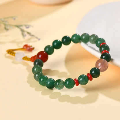 Natural Strawberry Crystal Red Agate Bracelet | Chinese Retro Spiritual Jewelry for Luck and Love