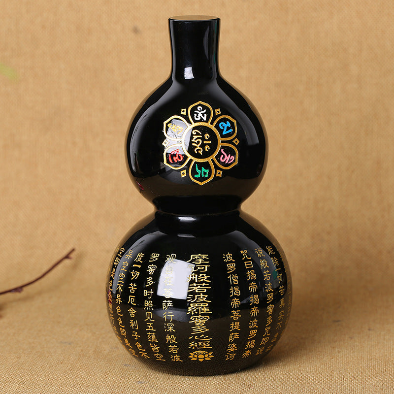 Natural Obsidian Gourd Ornament – Feng Shui Home Office Crystal Decor for Protection