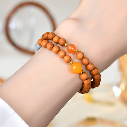 Ancient Sandalwood Blue Jade Double Circle Bracelet | Feng Shui Protection & Wealth Attraction