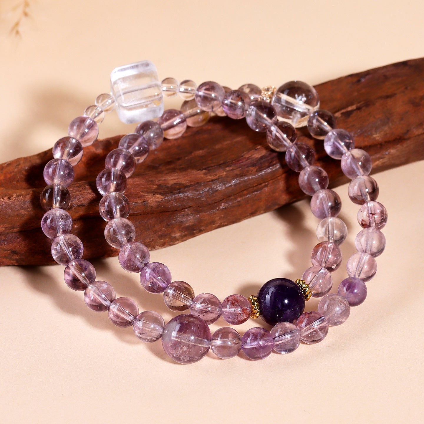 Natural Amethyst White Crystal Sugar Cube Double Circle Bracelet New Chinese Style Fashion Bracelet